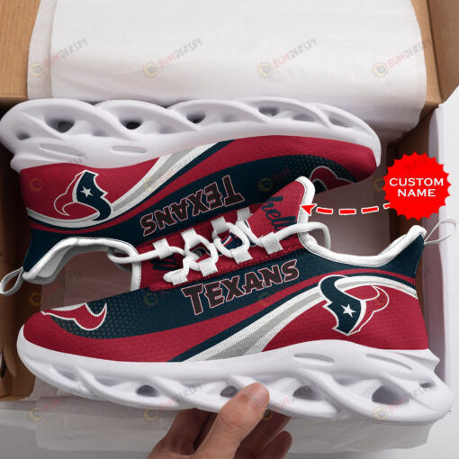 Houston Texans Logo Pattern In Red Custom Name 3D Max Soul Sneaker Shoes