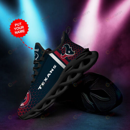 Houston Texans Logo Triangle Pattern Custom Name 3D Max Soul Sneaker Shoes In Blue Red