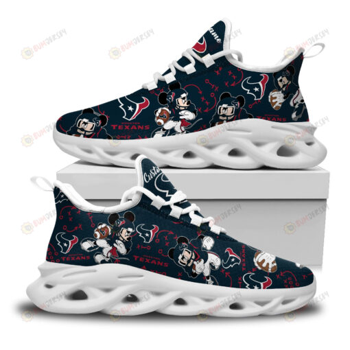 Houston Texans Mickey Logo Pattern Custom Name 3D Max Soul Sneaker Shoes In Navy Blue