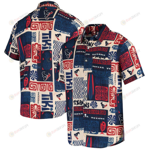 Houston Texans Navy/Tan Tiki Floral Button-Up Woven Hawaiian Shirt