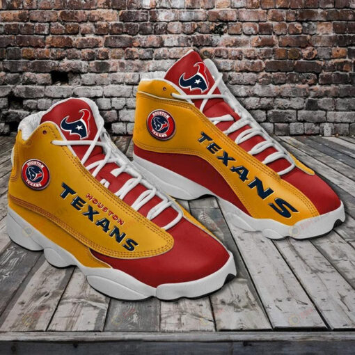 Houston Texans Pattern Air Jordan 13 Shoes Sneakers In Yellow And Red