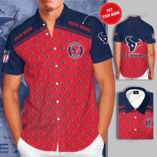 Houston Texans Pattern Custom Name Curved Hawaiian Shirt