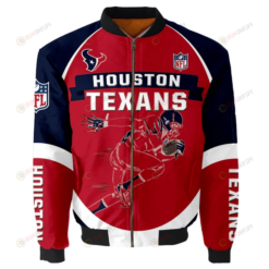 Houston Texans Team Logo Pattern Bomber Jacket - Red And Navy Blue