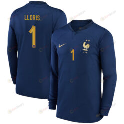 Hugo Lloris 1 France National Team 2022-23 Qatar World Cup- Home Men Long Sleeve Jersey