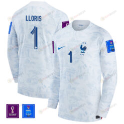 Hugo Lloris 1 France National Team FIFA World Cup Qatar 2022 Patch - Men Away Long Sleeve Jersey