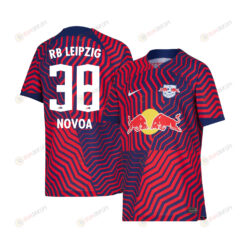 Hugo Novoa 38 RB Leipzig 2023-24 Away YOUTH Jersey - Red Blue