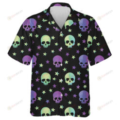 Human Neon Skulls In Starry Night Hawaiian Shirt
