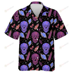 Human Skull And Floral Background With Crystal Gems Hawaiian Shirt