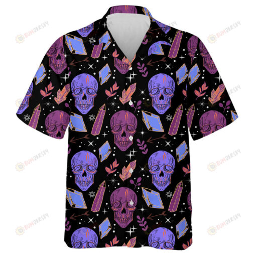 Human Skull And Floral Background With Crystal Gems Hawaiian Shirt