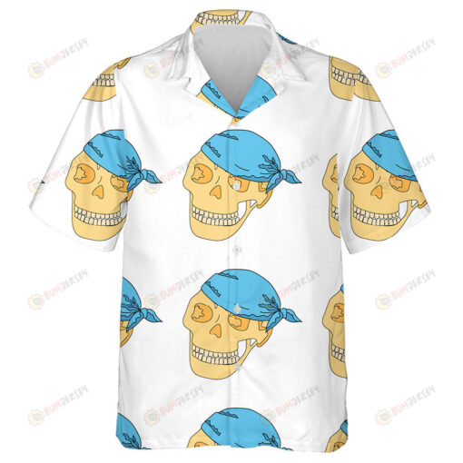 Human Skull In Blue Bandana On White Background Hawaiian Shirt