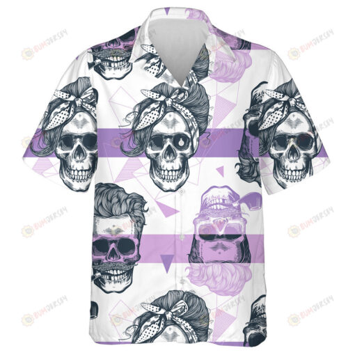 Human Skull In Fashion Scarf And Hairstyle Hawaiian Shirt