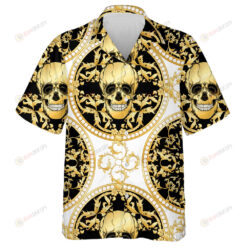 Human Skull In Gold White And Black Colors Hawaiian Shirt