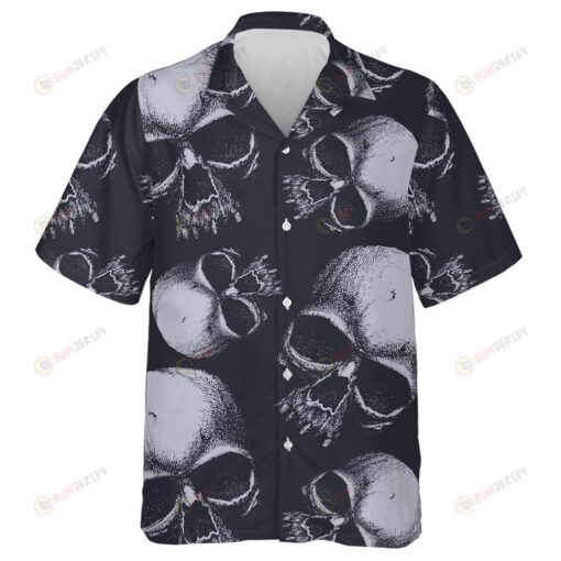 Human Skull On Dark Blue Background Hawaiian Shirt