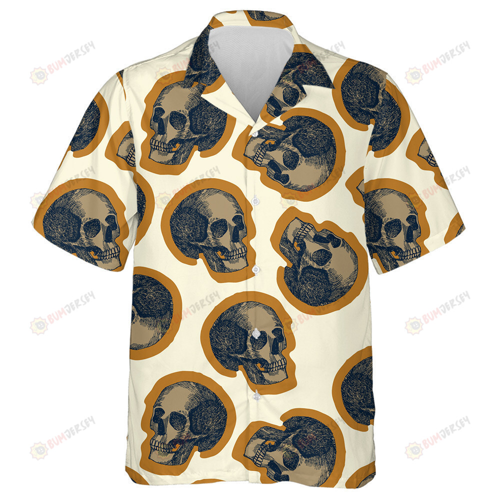 Human Skull Surrounded By Yellow On Beige Background Hawaiian Shirt