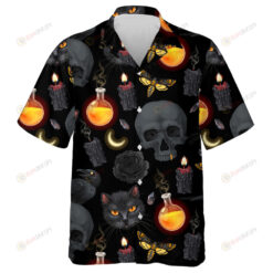 Human Skull With Candle And Cat Hawaiian Shirt