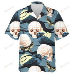 Human Skull With Rave And Smoth In Night Hawaiian Shirt