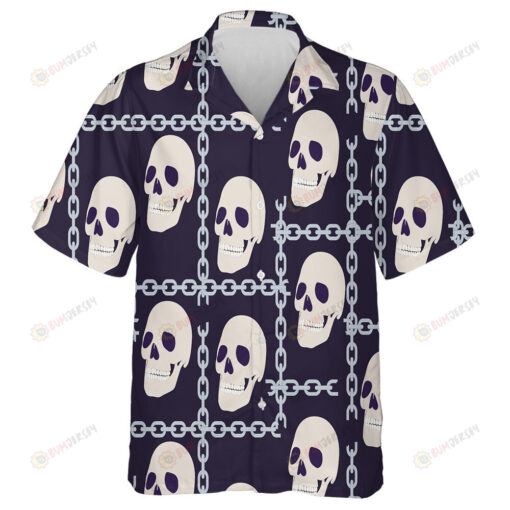 Human Skulls And Chains On Dark Blue Background Hawaiian Shirt