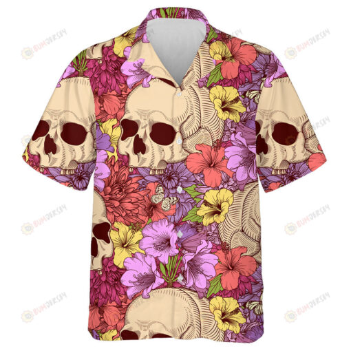 Human Skulls And Colorful Flowers Hawaiian Shirt