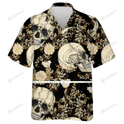 Human Skulls And Folk With Vintage Flowers Hawaiian Shirt