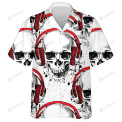 Human Skulls In Red Headphone Hawaiian Shirt