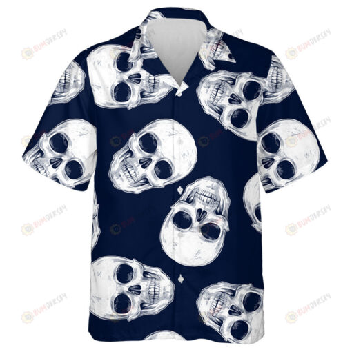 Human Skulls On Dark Blue Background Hawaiian Shirt