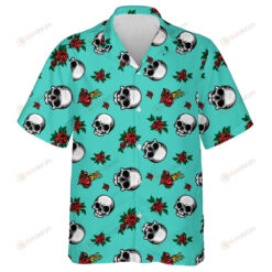 Human Skulls With Roses And Sacred Heart Hawaiian Shirt