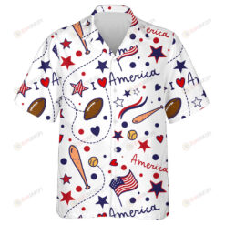 I Love American Softball Star Flag And Heart Symbols Hawaiian Shirt