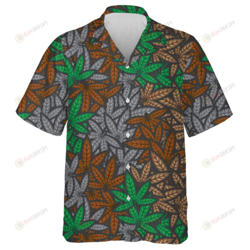 Ideal Camouflage Filled Cannabis Leafs Textured Hawaiian Shirt