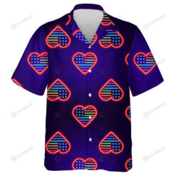 Ideal Neon Heart American Flag Monochrome Blue Background Hawaiian Shirt