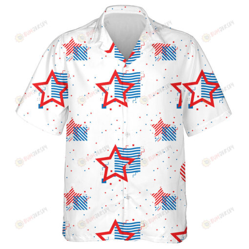 Ideal Red Stars And Blue Lines Confetti On White Background Hawaiian Shirt