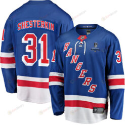 Igor Shesterkin 31 New York Rangers Stanley Cup 2023 Playoffs Patch Home Breakaway Men Jersey - Blue