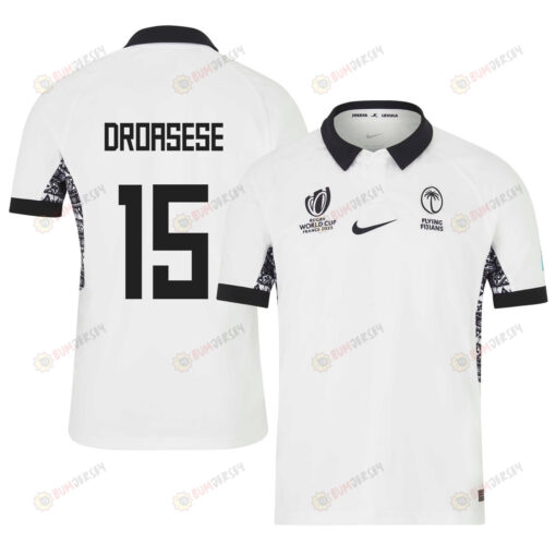 Ilaisa Droasese 15 Fiji 2023 Rugby World Cup Home Stadium Jersey - White