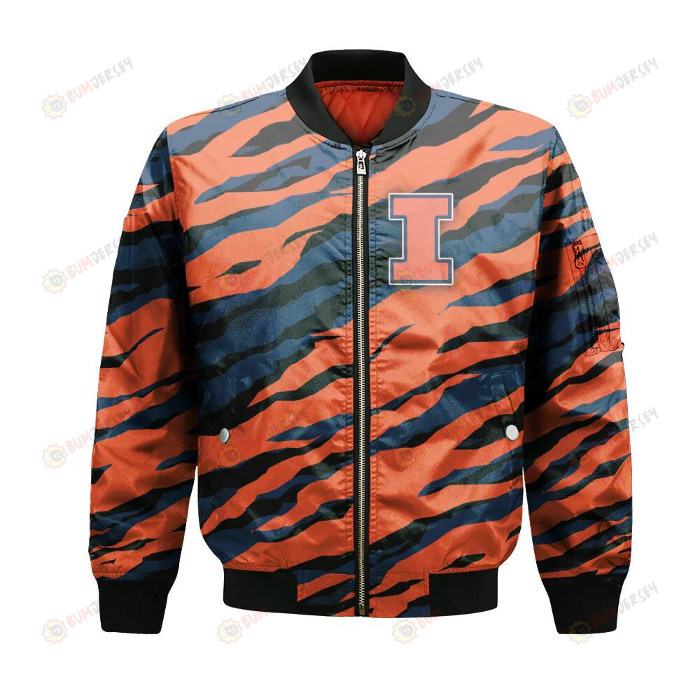 Illinois Fighting Illini Bomber Jacket 3D Printed Sport Style Team Logo Pattern