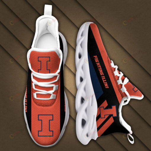 Illinois Fighting Illini Logo Black Stripe Pattern 3D Max Soul Sneaker Shoes In Orange