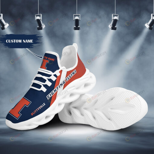 Illinois Fighting Illini Logo Pattern Custom Name 3D Max Soul Sneaker Shoes In Orange Blue