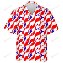 Illusion Pattern Of Red Wavy Stripes With Blue Stars Hawaiian Shirt