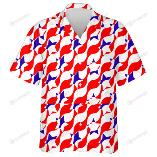 Illusion Pattern Of Red Wavy Stripes With Blue Stars Hawaiian Shirt