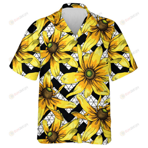 Image Of Yellow Heliopsis Sunflower On Geometric Background Hawaiian Shirt