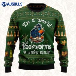 In A World Of Bookworms Be A Book Dragon Ugly Sweaters For Men Women Unisex