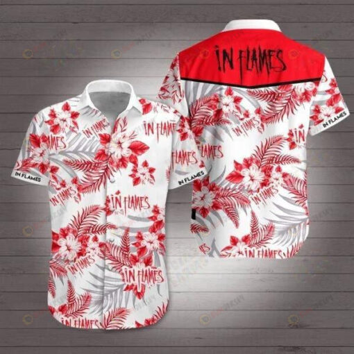 In Flames Short Sleeve Curved Hawaiian Shirt Red White