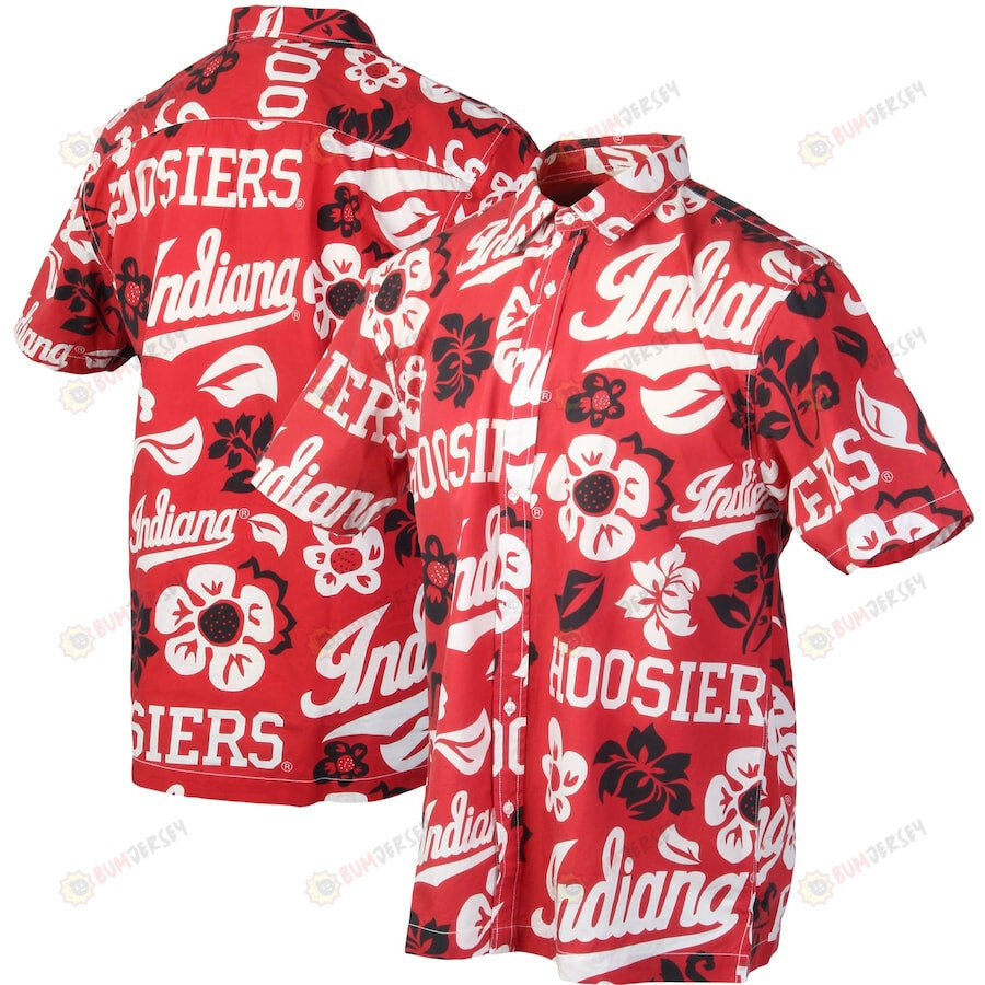 Indiana Hoosiers Crimson Floral Button-Up Hawaiian Shirt