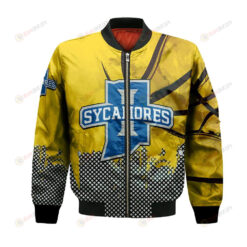 Indiana State Sycamores Bomber Jacket 3D Printed Basketball Net Grunge Pattern