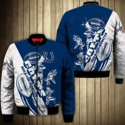 Indianapolis Colts Athlete Ball Star Pattern Bomber Jacket - Blue And White