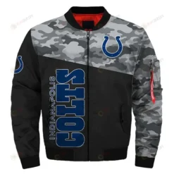 Indianapolis Colts Camo Pattern Bomber Jacket - Black And Gray