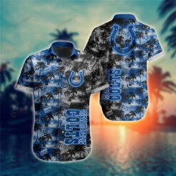 Indianapolis Colts Coconut Tree Pattern Curved Hawaiian Shirt In Blue & Black