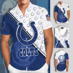 Indianapolis Colts Curved Hawaiian Shirt In Blue And White