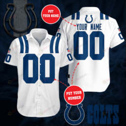 Indianapolis Colts Custom Name And Number Curved Hawaiian Shirt In White