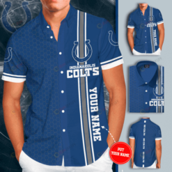 Indianapolis Colts Custom Name Curved Hawaiian Shirt In Blue