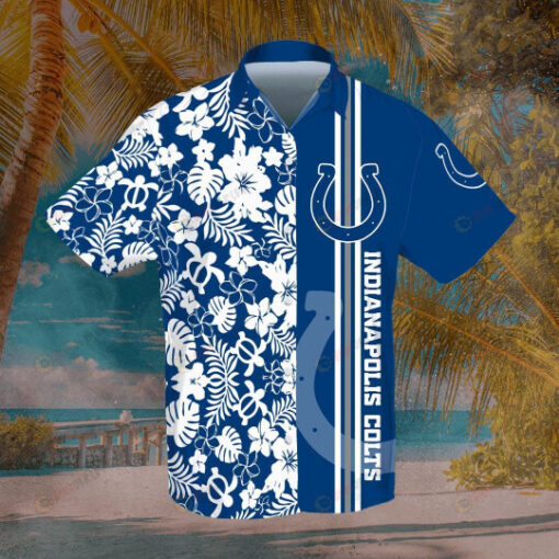 Indianapolis Colts Hawaiian Shirt With Floral And Leaves Pattern