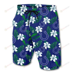 Indianapolis Colts Leaf & Floral Pattern Hawaiian Summer Shorts Men Shorts In Blue - Print Shorts